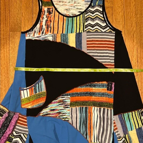 Sleeveless Patchwork Print Handkerchief Hem Dress - Blue & Black Size Large - Picture 13 of 14